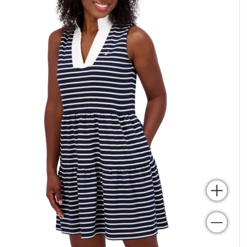 NWT Nautica Jeans Women's Tiered Dress summer fall spring navy white strip - Picture 4 of 9